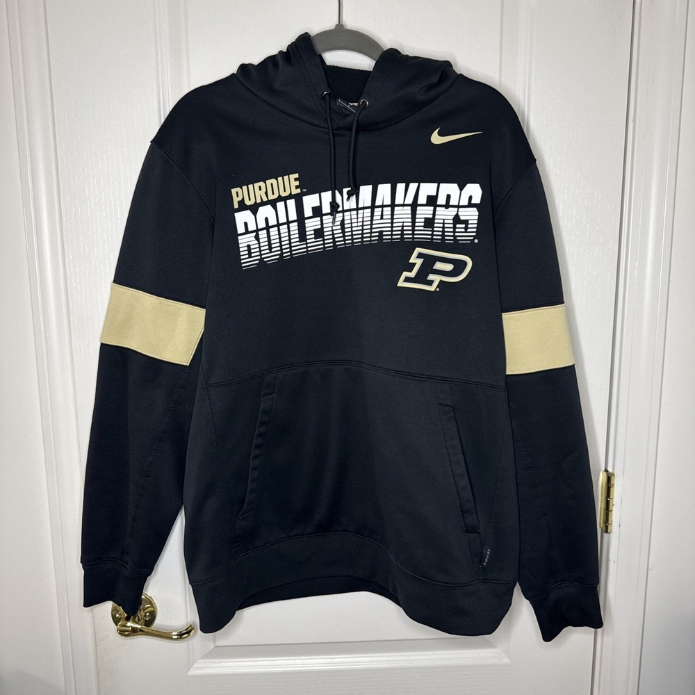 Purdue Boilermakers Hoodie Mens Large Black Gold Nike Dri Fit